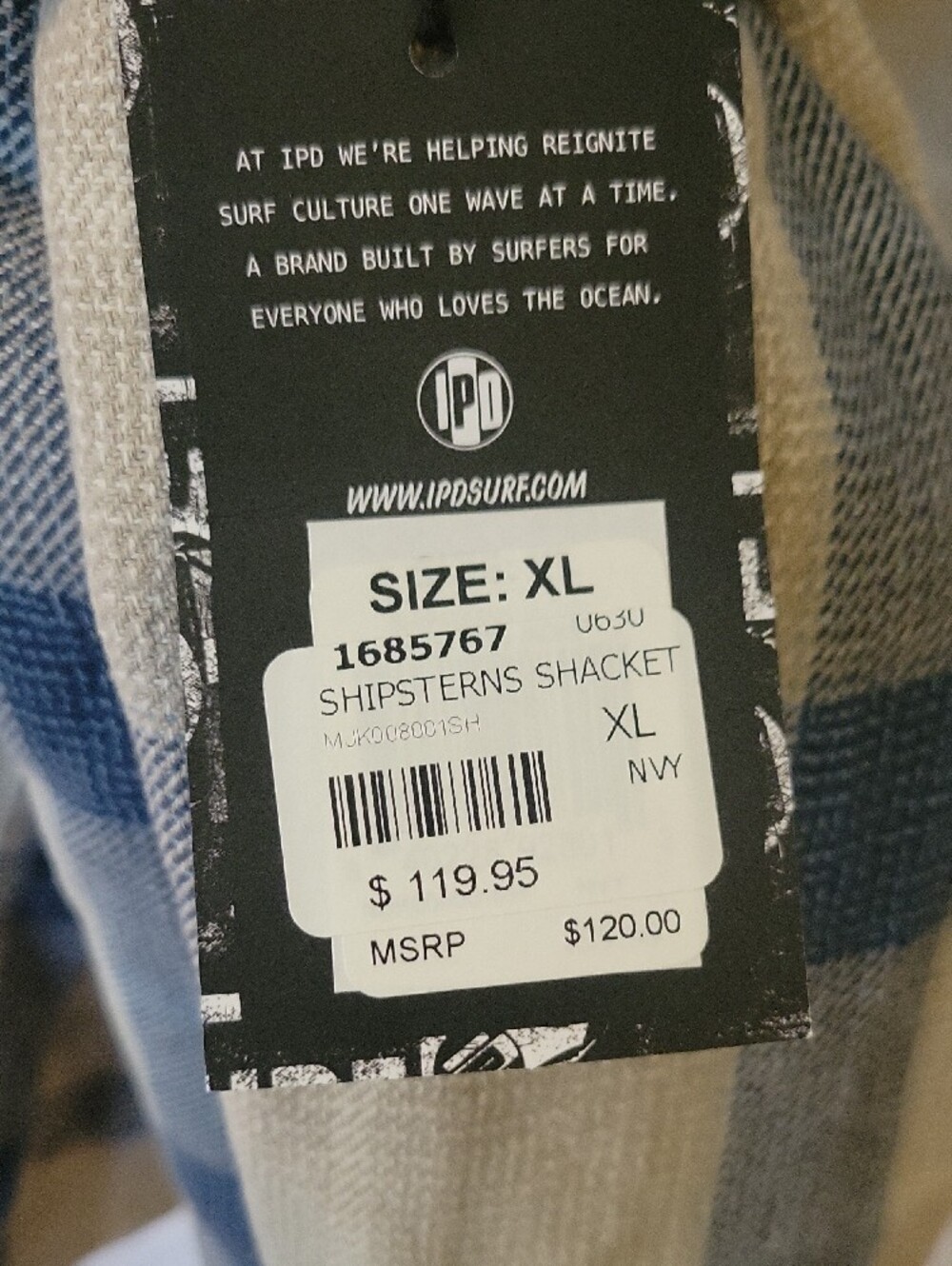 Lightweight Plaid Hooded Shirt Jacket — Beige & Navy - Picture 5 of 6